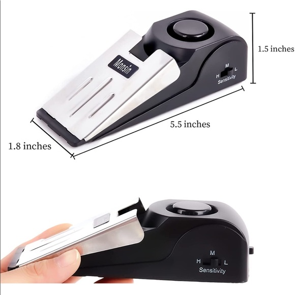 DOOR STOPPER SECURITY ALARM. INTRUDER TRAVEL ALONE SAFE. FLOOR WEDGE - Picture 2 of 6